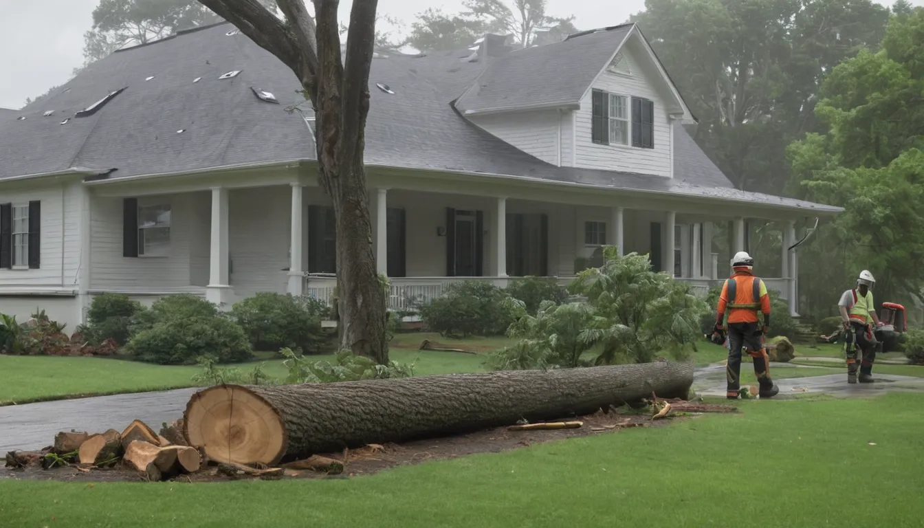 A fallen tree being safely cut and cleared from a home yard in Rockville